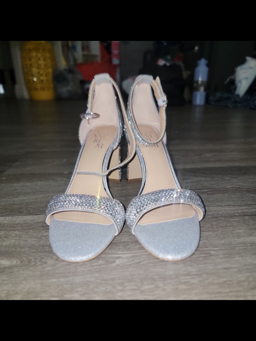 Sexy Gianni Bini Silver Glitter Open-Toe Ankle-Strap Heels